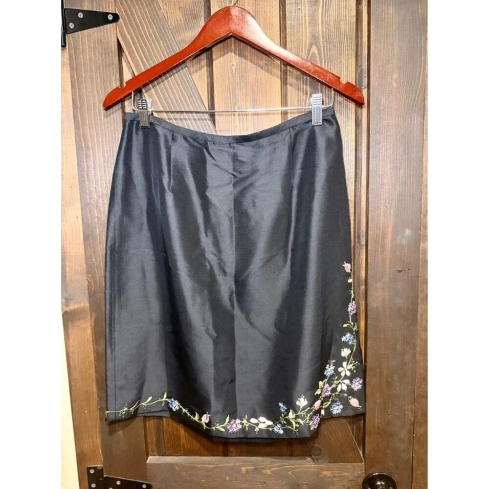 Ann Taylor Vintage Skirt Zipup Y2K 90s Black Embroidered Silk